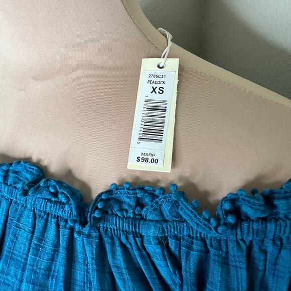 Max Studio Off The Shoulder Top XS Womens Blue Balloon Sleeve Plaid Ruffle New - Picture 5 of 9